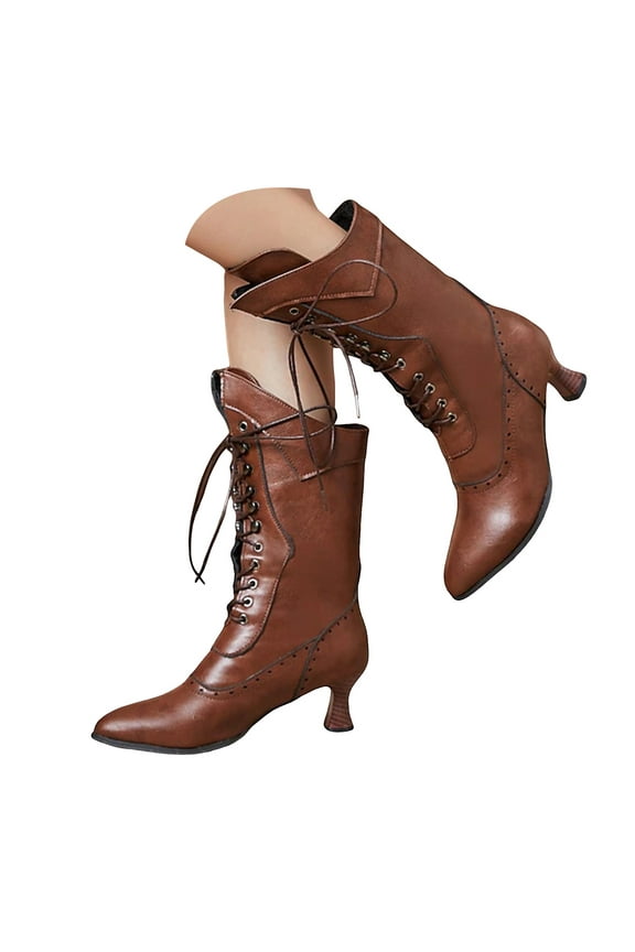 Victorian Boots for Women Vintage Granny Boots Renaissance Ankle Boots Low Heel Lace up Booties with Zipper