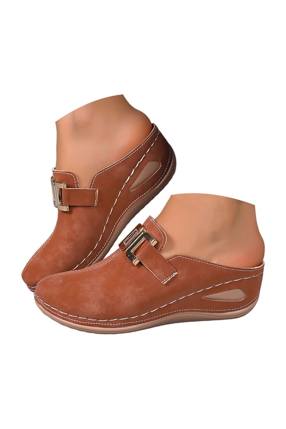 Wedge Clogs Slippers for Women Open Back Closed Toe Slip on Dressy Casual Summer Beach Shoes