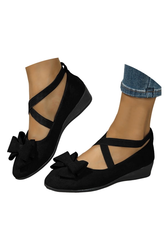 Wedge Loafers for Women Crisscross Ankle Strap Pointed Toe Slip on Fashion Casual Dress Shoes
