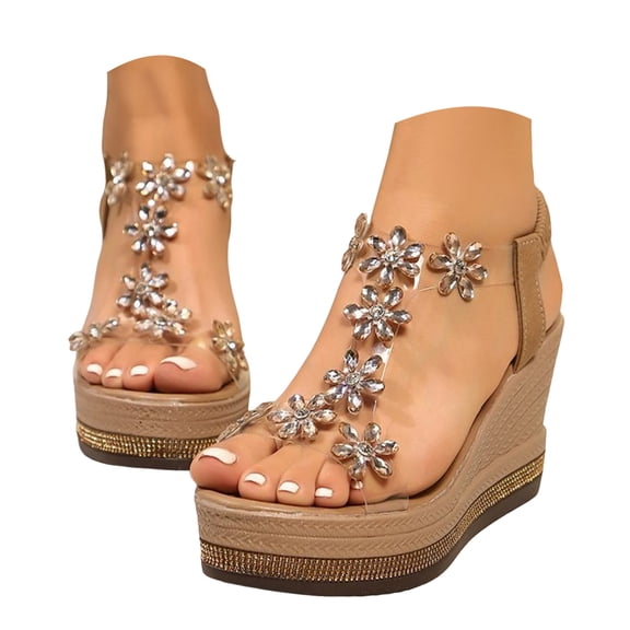 YLYL Wedge Platform Sandals for Women 2026 Rhinestone Butterfly High Heel Dressy Casual Summer Beach Shoes