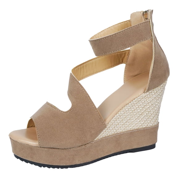 YLYL Wedge Sandals for Women Wedge Lug Sole Adjustable Strap Casual Slip on Beach Sandals