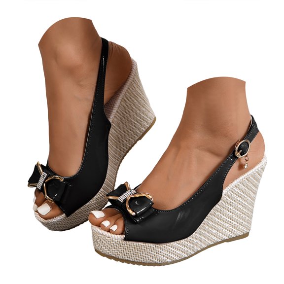 YLYL Wedge Sandals for Women with Bowknot Open Toe Buckle Ankle Strap Fashion Casual Summer Beach Shoes