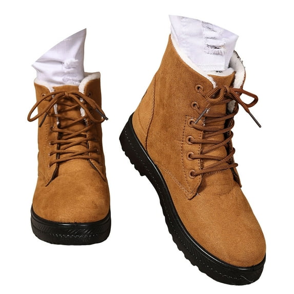YLYL Winter Snow Boots for Women Warm Fur Lined Suede Lace up Comfortable Flat Ankle Boots