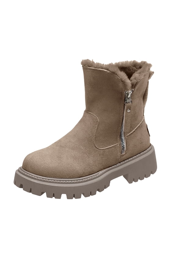 Winter Snow Mid Calf Boots for Women Side Zipper Warm Fur Lined Wide Width Winter Combat Boots