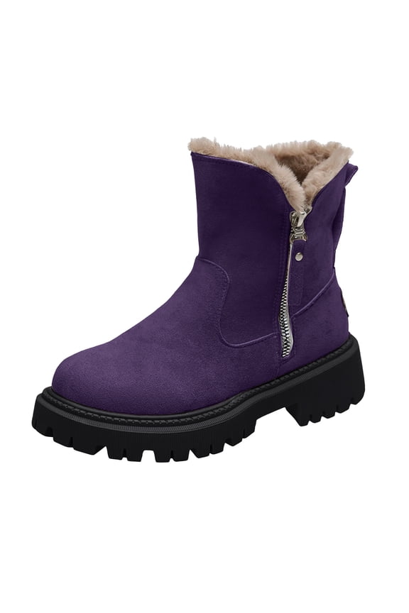 Winter Snow Mid Calf Boots for Women Side Zipper Warm Fur Lined Wide Width Winter Combat Boots