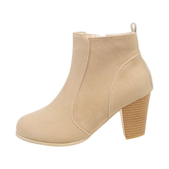 YLYL Women Ankle Booties Pointed Toe Chunky Stacked High Heels Side Zipper Stylish Winter Short Boots