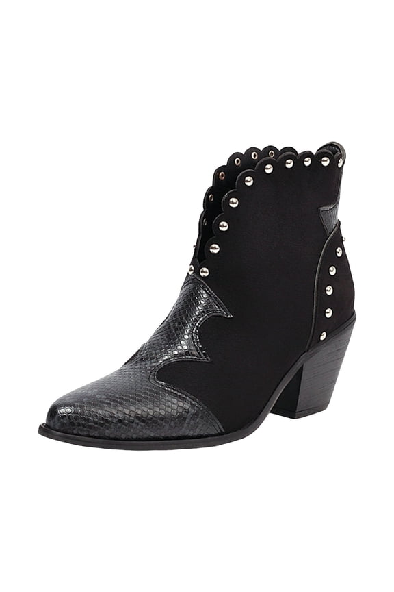 Women Ankle Booties Snakeskin Studded Pointed Toe Chunky High Heel Fashion Office Party Dress Boots