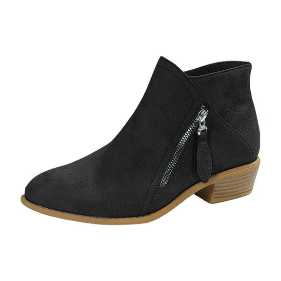 YLYL Women Ankle Boots Casual Slip on Low Heel Short Stacked Heel Cowgirl Booties