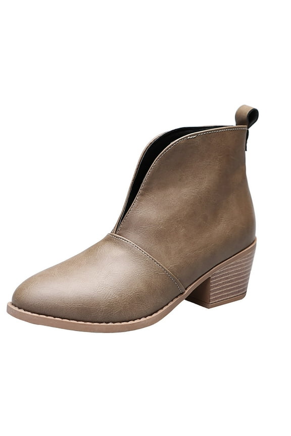 Women Ankle Boots Comfortable Low Mid Heel Round Closed Toe Western Ankle Bootie