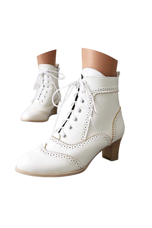 Ankle Boots for Women Lace up Side Zipper Chunky Mid Heel 70s Vintage Victorian Witch Boots
