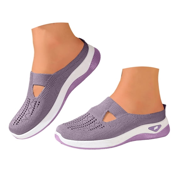 YLYL Women Backless Mules Breathable Mesh Arch-Support Lightweight Comfortable Slip on Walking Shoes