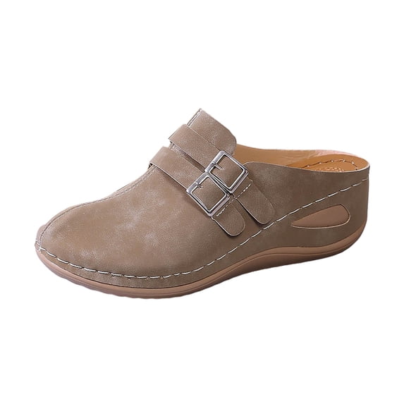YLYL Women Backless Mules with Adjustable Hook Loop Arch Support Wedge Heel Slip on Walking Shoes