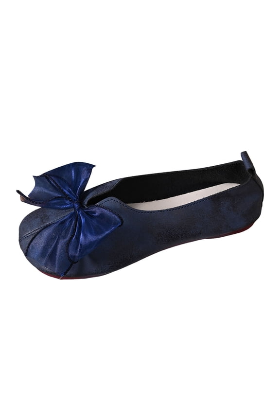 Women Ballet Flat Shoes with Bowknot Soft Leather V Cut Slip on Casual Office Work Dress Shoes