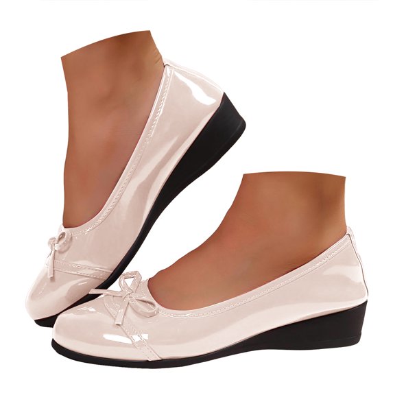 YLYL Women Ballet Shoes Bow Round Toe Wedge Heel Slip on Walking Dating Party Daily Dress Shoes