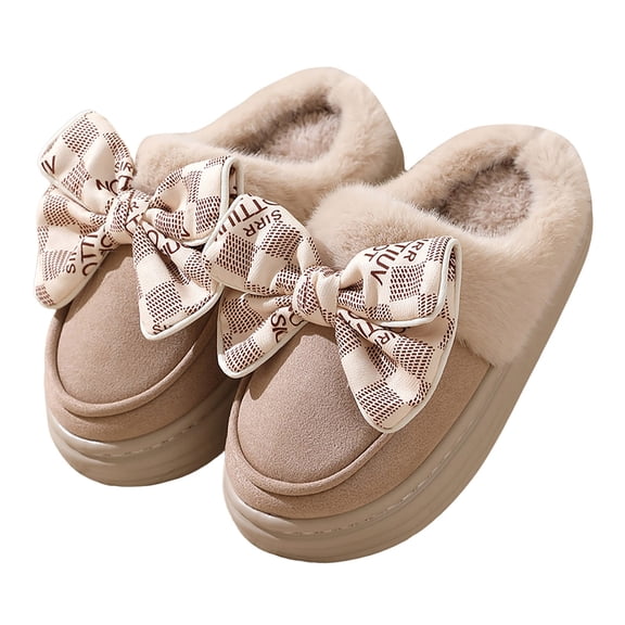 YLYL Women Bow Cute House Slippers Soft Plush Warm Fuzzy Fluffy Winter Indoor Outdoor Bedroom Shoes