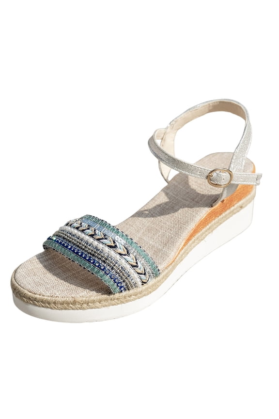 Women Espadrilles Wedge Platform Sandals Open Toe Buckle Ankle Strap Dressy Summer Shoes