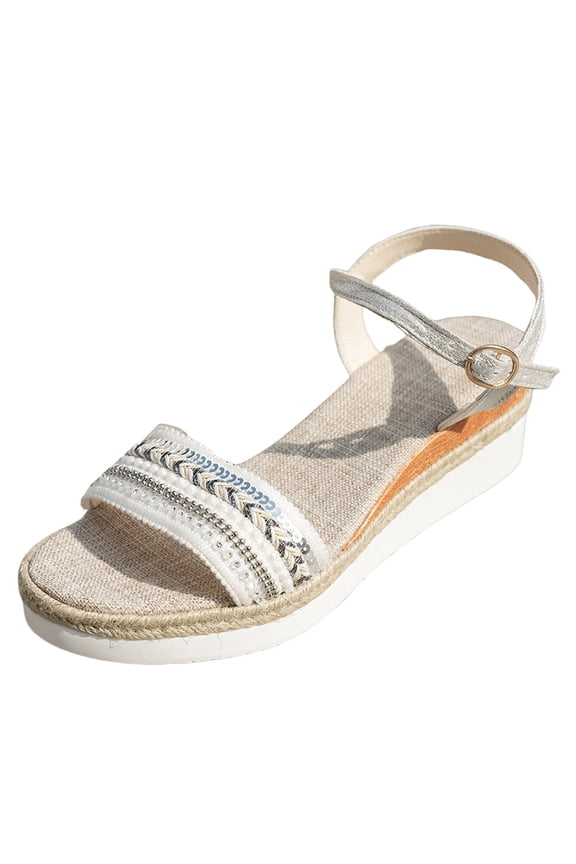 Women Espadrilles Wedge Platform Sandals Open Toe Buckle Ankle Strap Dressy Summer Shoes