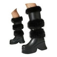 thumbnail image 1 of YLYL Women Furry Mid Calf Boots Round Toe Wedge Platform Heel Winter Warm Snow Slip on Boots, 1 of 9