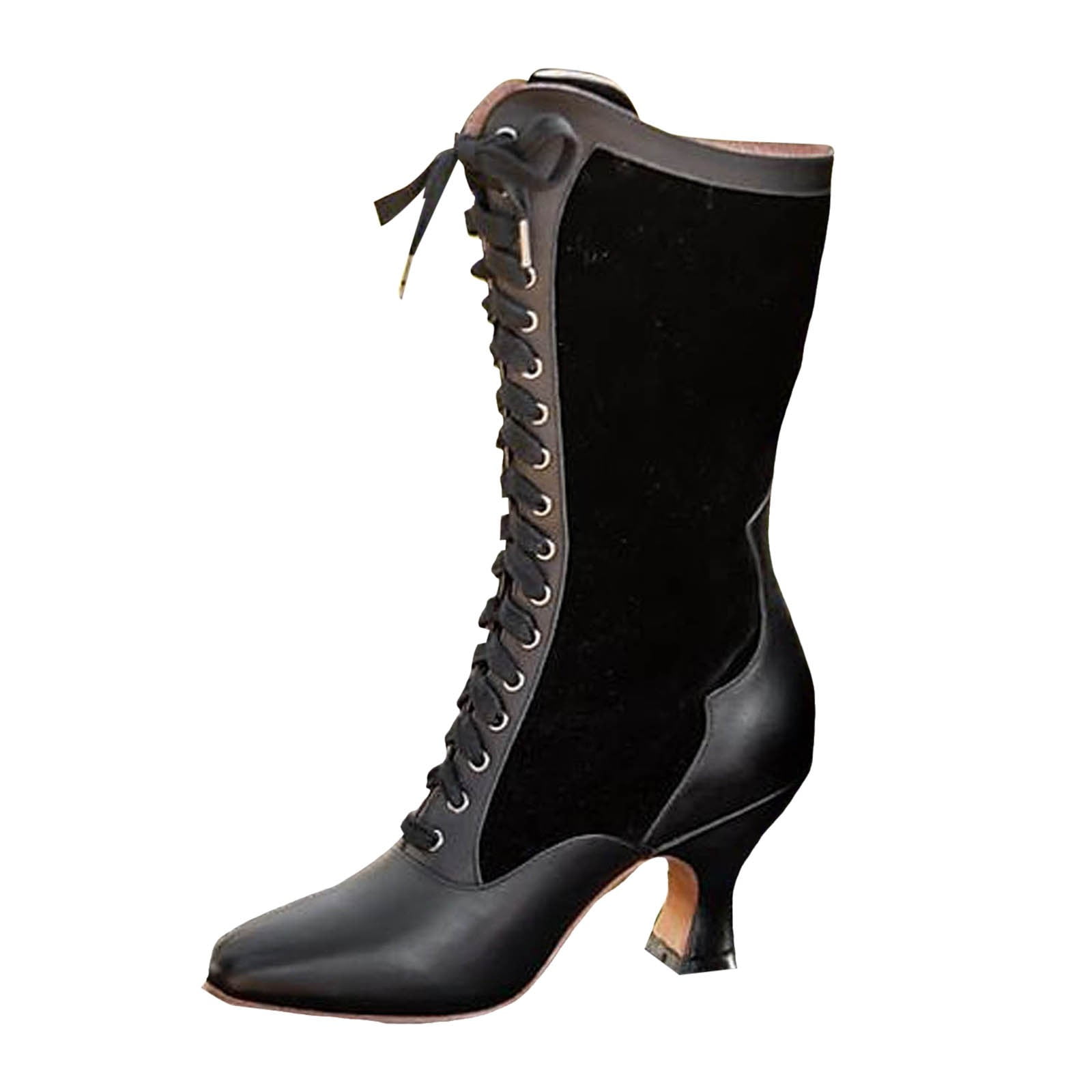 YLYL Women Gothic Victorian Boots Low Kitten Heel Lace up
