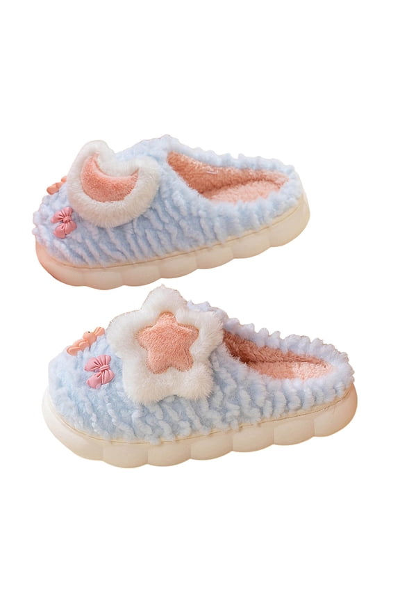 Women's House Slippers Cute Star Moon Warm Plush Cozy Warm Winter Indoor Shoes