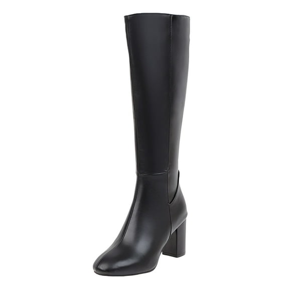 YLYL Women Knee High Boots Chunky Block Heel Pointed Toe Fall Winter Riding Long Boots with Side Zipper