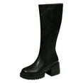 thumbnail image 1 of YLYL Women Knee High Boots Round Toe Chunky Block Heeled Side Zipper Lug Sole Riding Tall Boots, 1 of 9