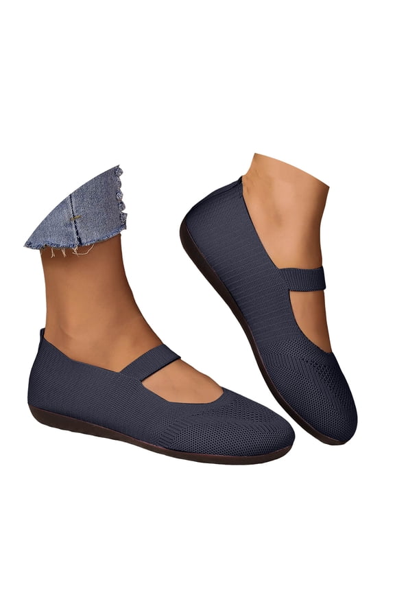 Ballet Flats for Women Round Toe Comfortable Dressy Adjustable Straps Washable Knit Slip on Mary Jane Shoes