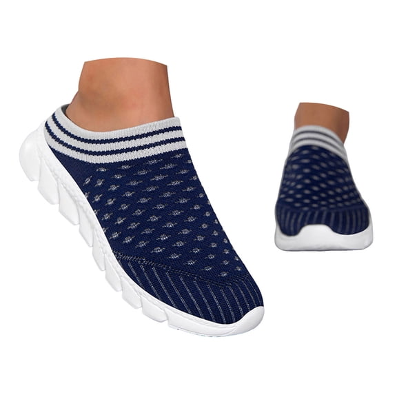 YLYL Women Knit Mules Chunky Heel Slip on Arch Support Breathable Mesh Comfortable Casual Walking Shoes