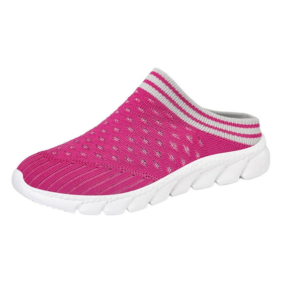 YLYL Women Knit Mules Chunky Heel Slip on Arch Support Breathable Mesh Comfortable Casual Walking Shoes