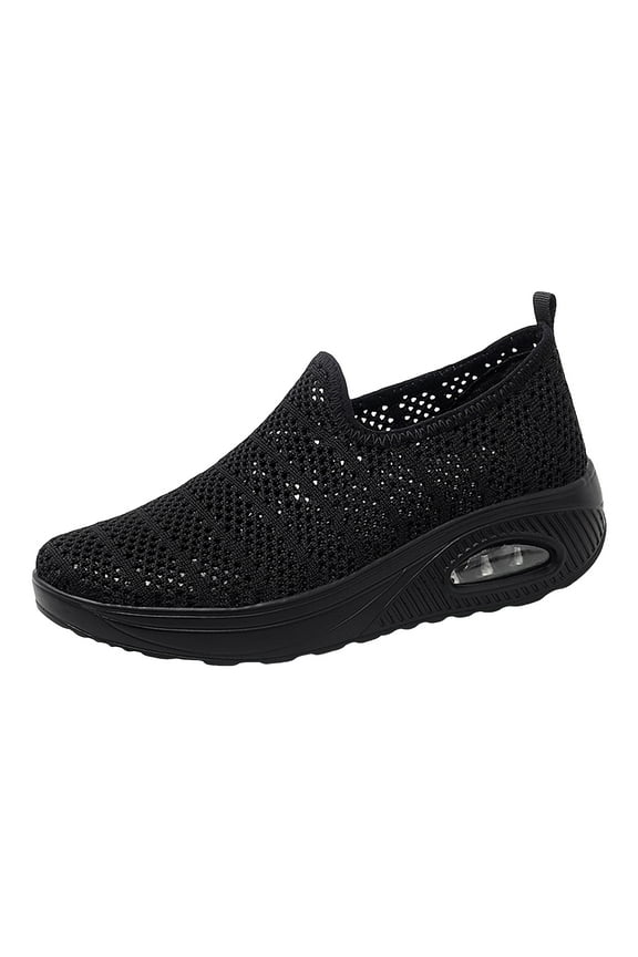 Women Knit Orthopedic Platform Loafers Breathable Mesh Slip-On Arch Support Walking Wedge Nurse Shoes Diabetic Air-Cushion Flat Shoes