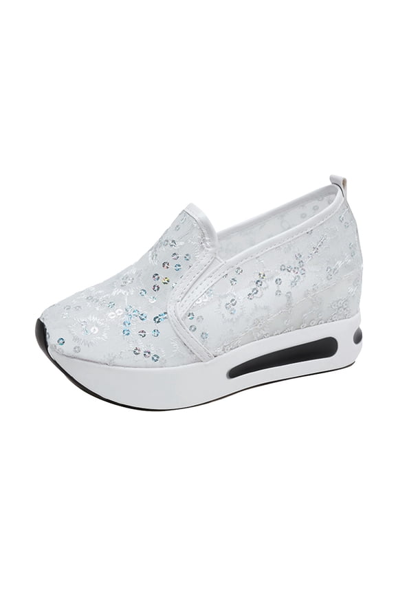Women Loafers Floral Embroidery Platform Wedge Hidden High Heel Arch Support Slip on Walking Shoes