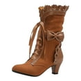 thumbnail image 1 of YLYL Women Lolita Kitten Heels Mid Calf Boots Mid Heel Sweet Bow Lace up Kawaii Dress Boots, 1 of 6