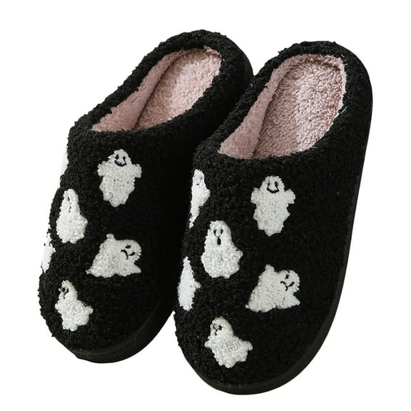YLYL Halloween Slippers for Women Retro Soft Cozy Comfy Plush Lightweight Slip-on Indoor Outdoor Anti-Skid Sole Christmas House Shoes