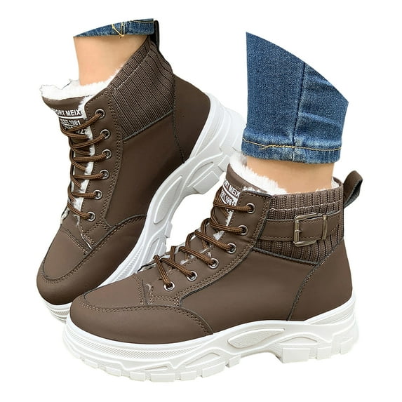 YLYL Women Men Platform Winter Snow Boots Warm Fur Lined Lace up Waterproof Outdoor Hiking Sneakers