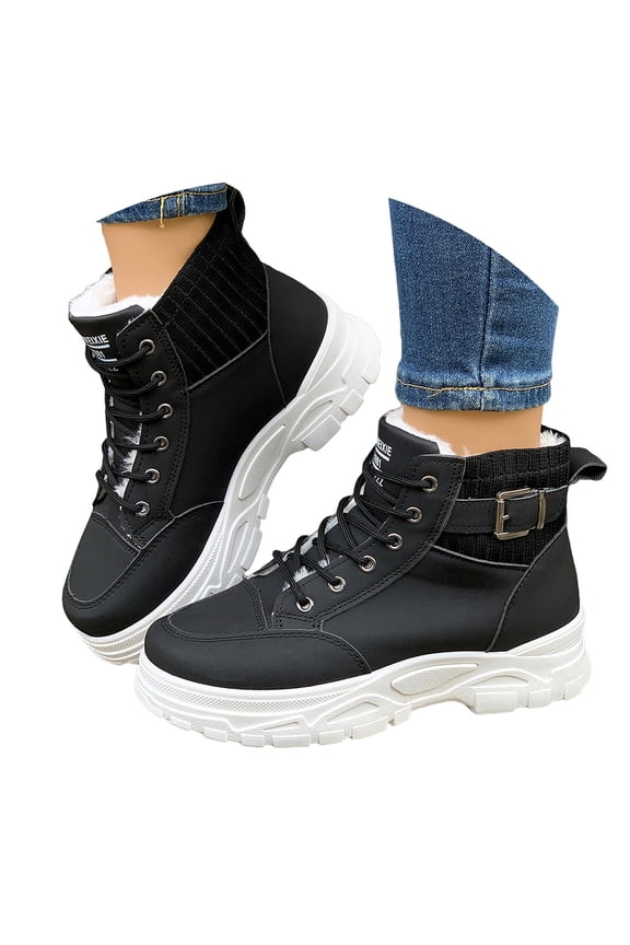 Women Men Platform Winter Snow Boots Warm Fur Lined Lace up Waterproof Outdoor Hiking Sneakers