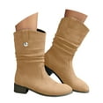 thumbnail image 1 of YLYL Women Mid Calf Boots Wide Calf Vintage Suede Classic Round Toe Low Block Heel Slip on Boots, 1 of 7