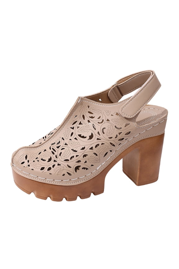 Women Mule Shoes Hoop Loop Closed Toe Chunky High Heel Hollow out Dressy Casual Summer Sandals