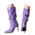 thumbnail image 1 of YLYL Women Patent Knee High Boots Pointed Toe Slouchy Stiletto Heel Side Zipper Pull on Boots, 1 of 9