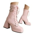 thumbnail image 1 of YLYL Women Platform Ankle Boots Chunky High Heel Lace up Zipper Square Toe Dressy Shoes, 1 of 9