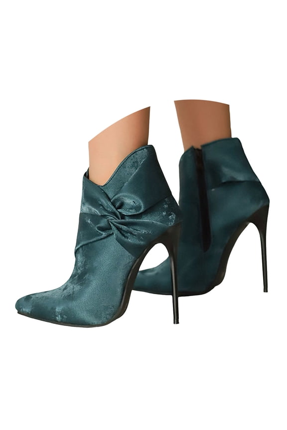 Women Pointed Toe Stiletto Heel Ankle Boots Side Zipper Tie Bowknot Booties Western Fashion Party Dress Boots