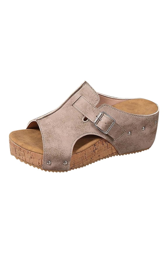 Women Sandals Wedge Heel Cork Footbed Open Toe Summer Vacation Beach Platform Sandals