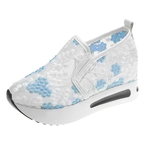 YLYL Women Sneakers Breathable Mesh Floral Embroidery with Arch Support Slip on Platform Wedge Walking Shoes