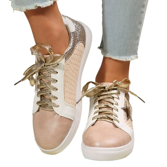 YLYL Women Sneakers Fashion Star Lace up Low Top Fashion Comfortable Running Walking Shoes