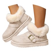 YLYL Women Snow Ankle Boots Fur Lining Fluffy Buckle Comfort Warm Slip on Winter Shoes
