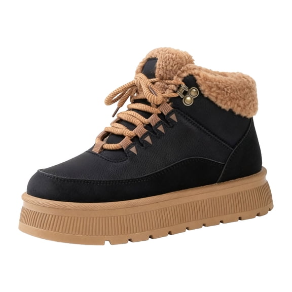 YLYL Women Snow Ankle Boots Lace up Warm Fur Lined Mid Heel No Slip Winter Outdoor Walking Boots