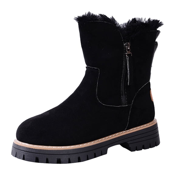 YLYL Women Suede Ankle Boots Warm Fur Lined Lug Sole Non Slip Side Zipper Fashion Winter Snow Boots