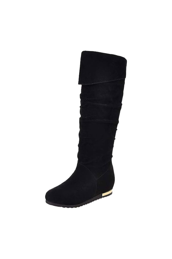 Women's Suede Knee High Boots Round Toe Low Heel Fashion Casual Slip on Fall Winter Boots