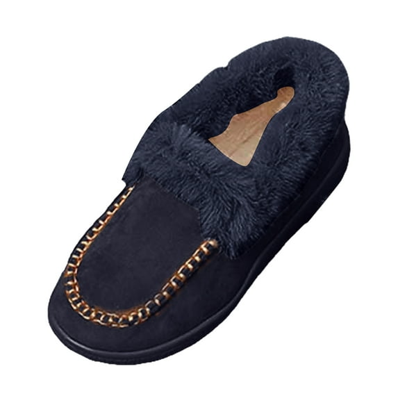 YLYL Women Suede Loafers Fuzzy Warm Fur Lined Comfortable Fashion Casual Slip on Winter Snow Boots