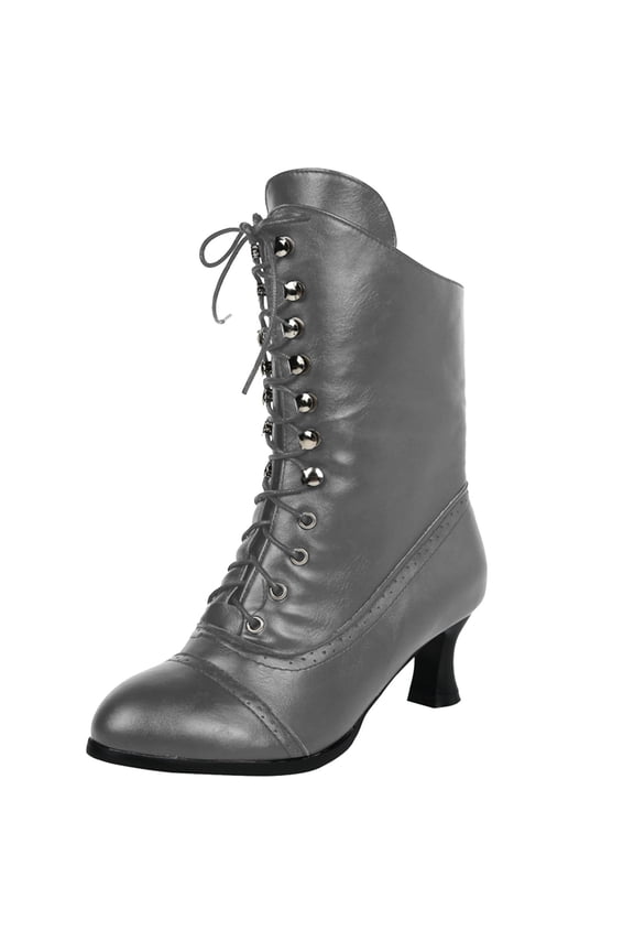 Womens Vintage Victorian Ankle Boots Low Kitten Heel Lace up Booties