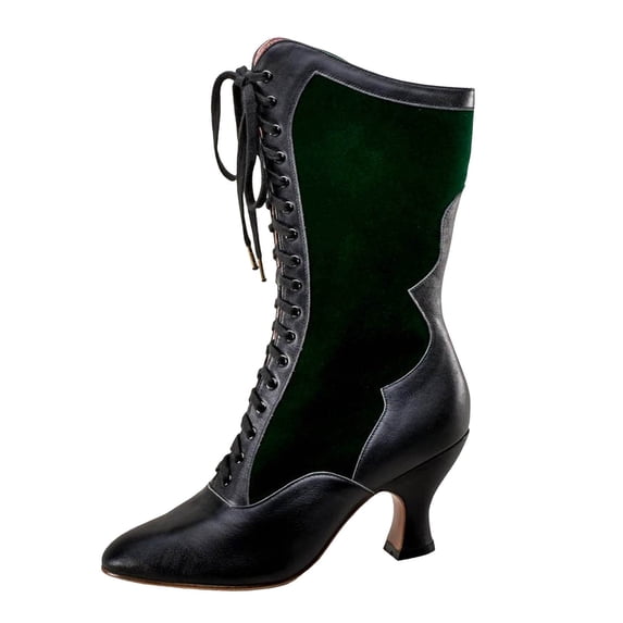 YLYL Women Victorian Boots 70s Vintage Lace up Almond Toe Chunky Heels ...